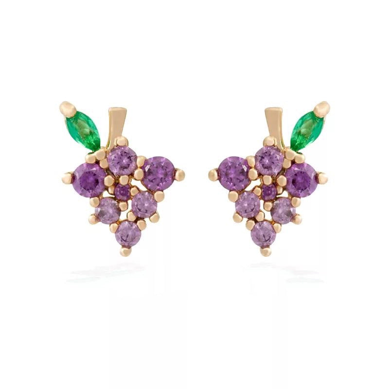 Wholesale Copper 18k Gold Plated Fruit Diamond Zircon Stud Earrings